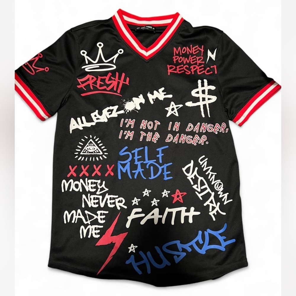 ❗️Men’s Rebel Minds Graphic Sport Jersey Shirt “self made” “money power respect”